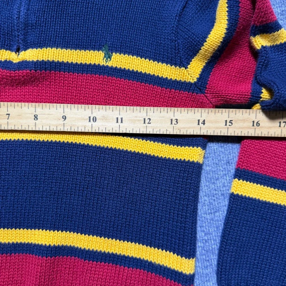 Vintage Polo Ralph Lauren Boys 7 Quarter Zip Striped Sweater Navy Red Yellow